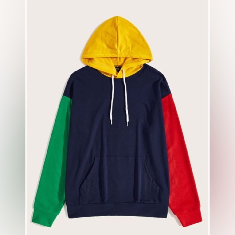 Color block Drawstring Hoodie RGBY